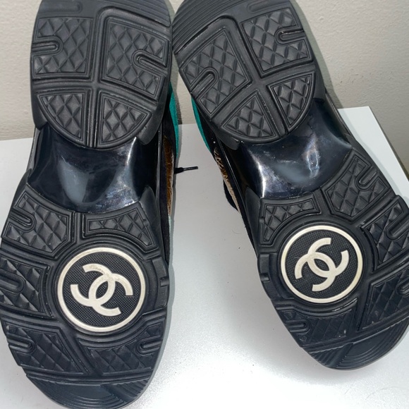 CHANEL Black and Gold Sneakers with Mint Accents main image 6